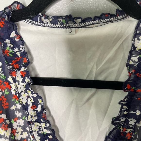 Welity Puff Sleeve V-Neck Ruffle Layer Swing Midi Dress for Women, Navy Blue | S - Picture 3 of 10